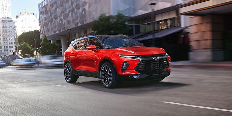 Front side view of Chevrolet Blazer driving