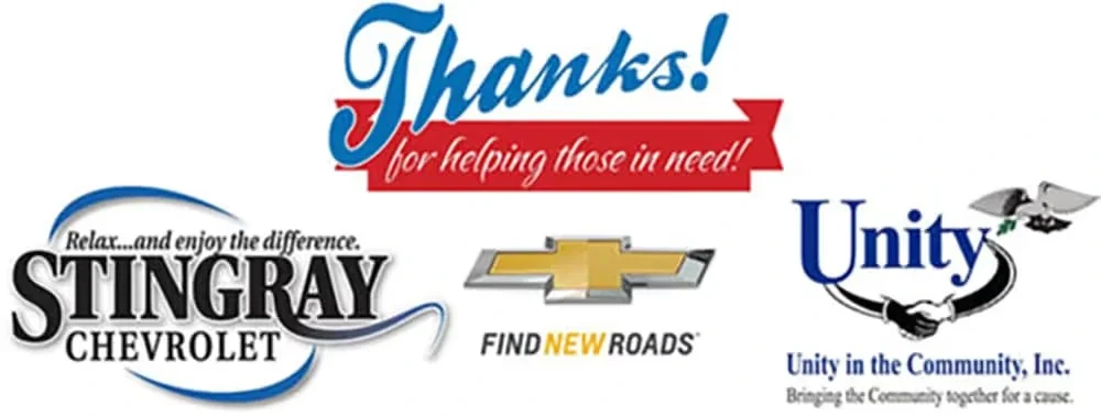 Thanks for helping those in need text with Stingray Chevrolet, Chevrolet, and Unity in the Community logos